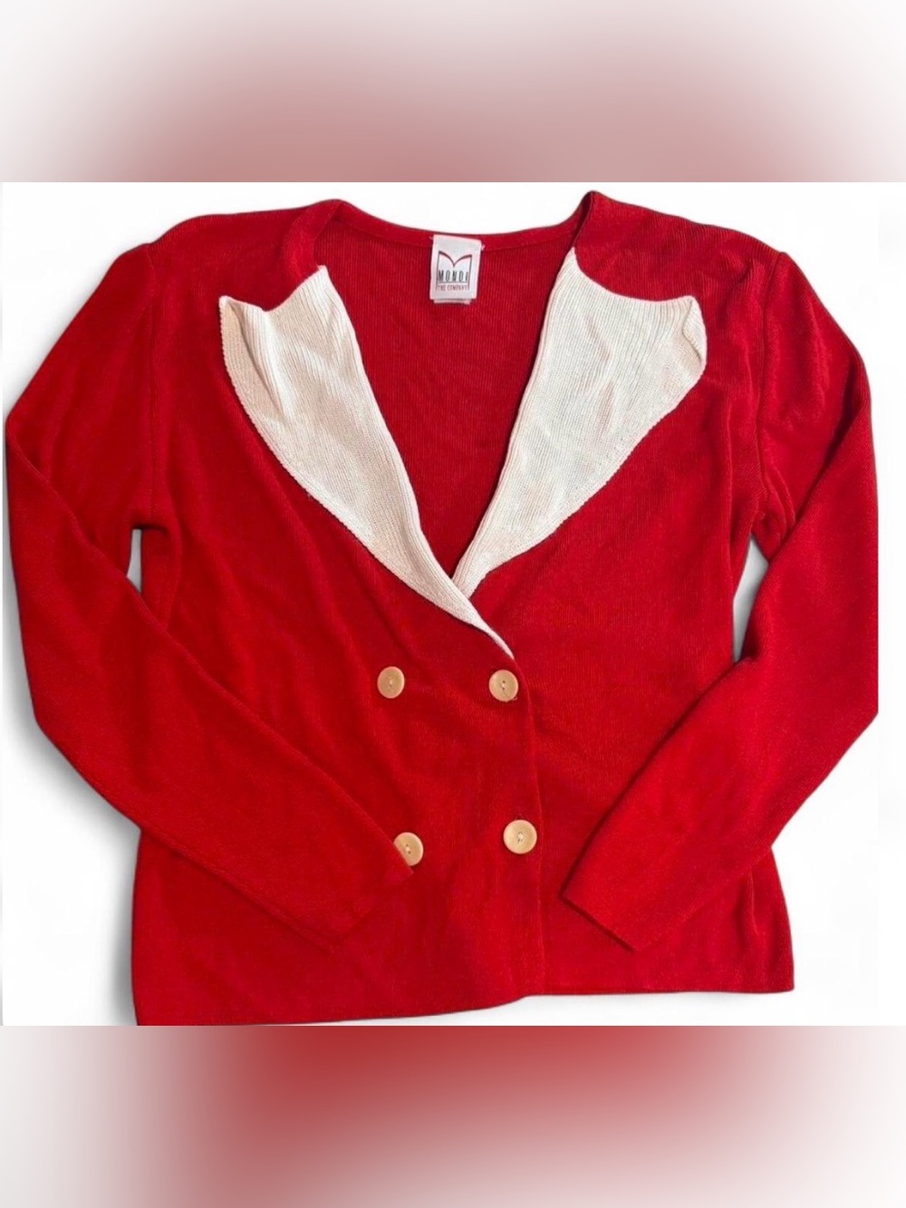 Vintage MONDI Italy Red Nautical Merino  Wool Blend Cardigan M 90s Chic Prep